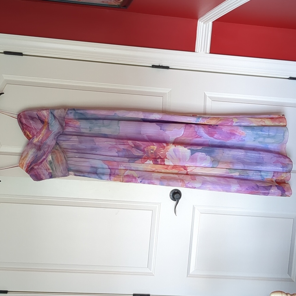 Eliza J Purple Watercolor Strapless Maxi Dress